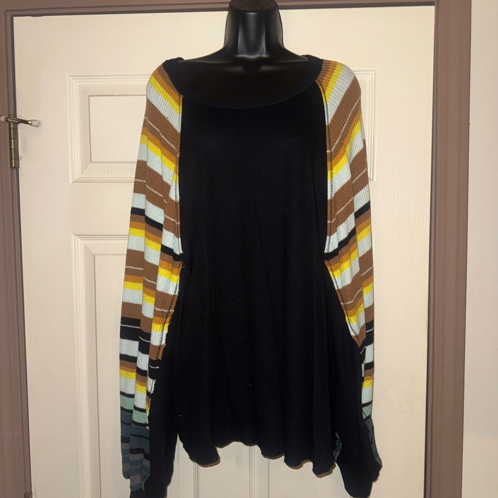 Free People Thermal Ballon Sleeve Rainbow Dream Top Size Large